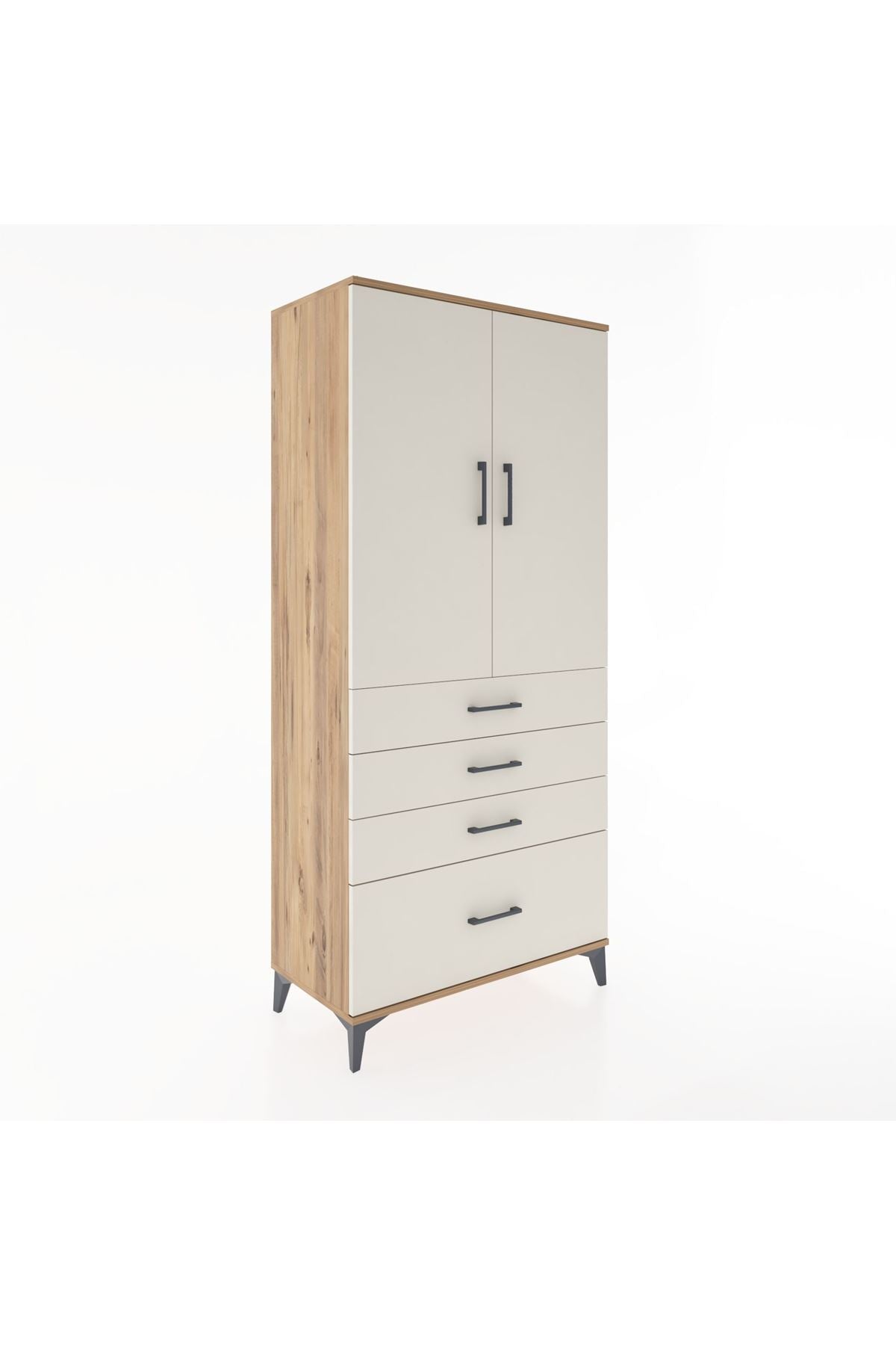 Hyperion Dolap Tek Raflı 4 Çekmeceli Tek Askılı 88x44x195 Çam-Aytaşı