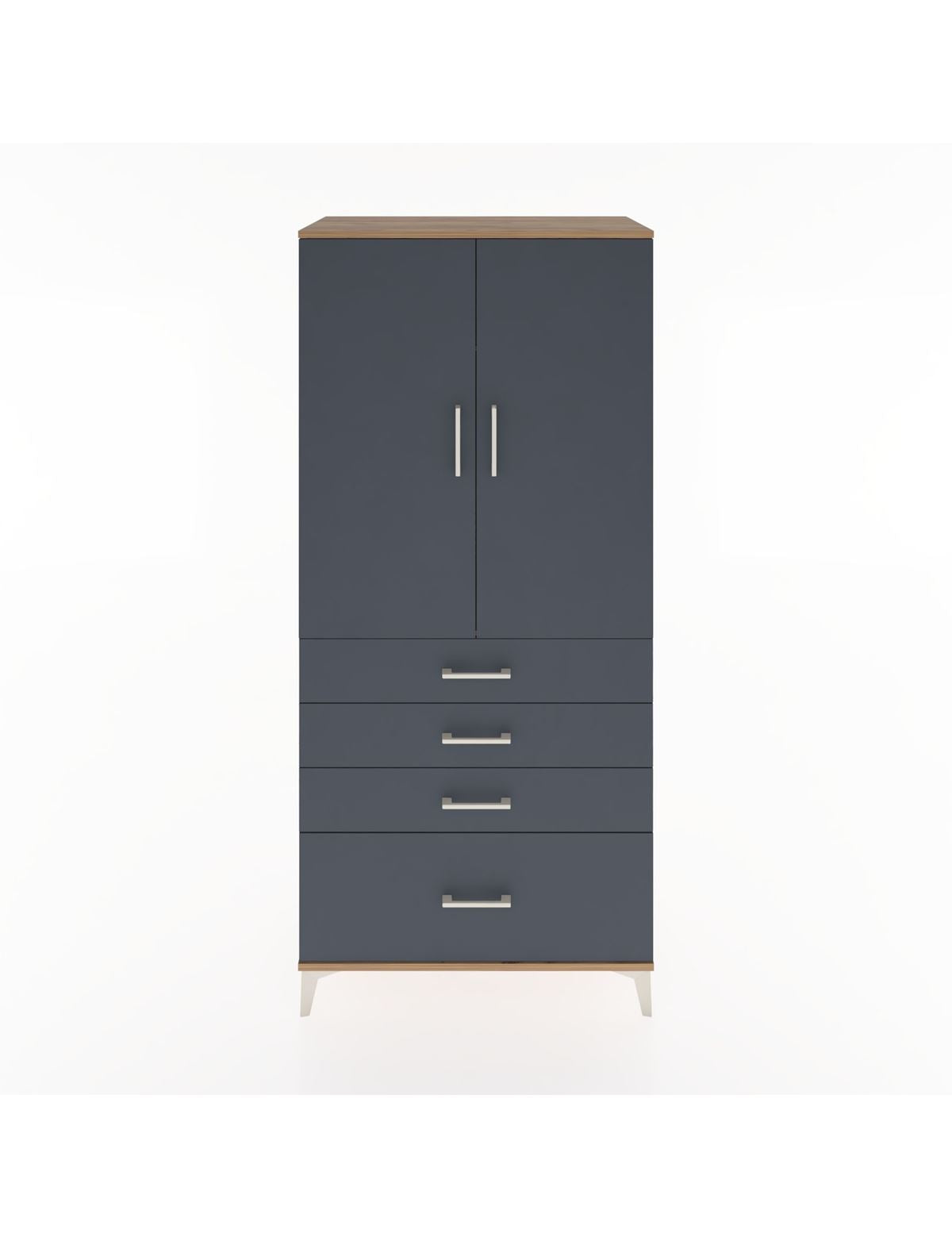 Hyperion Dolap Tek Raflı 4 Çekmeceli Tek Askılı 88x44x195 Çam-Antrasit