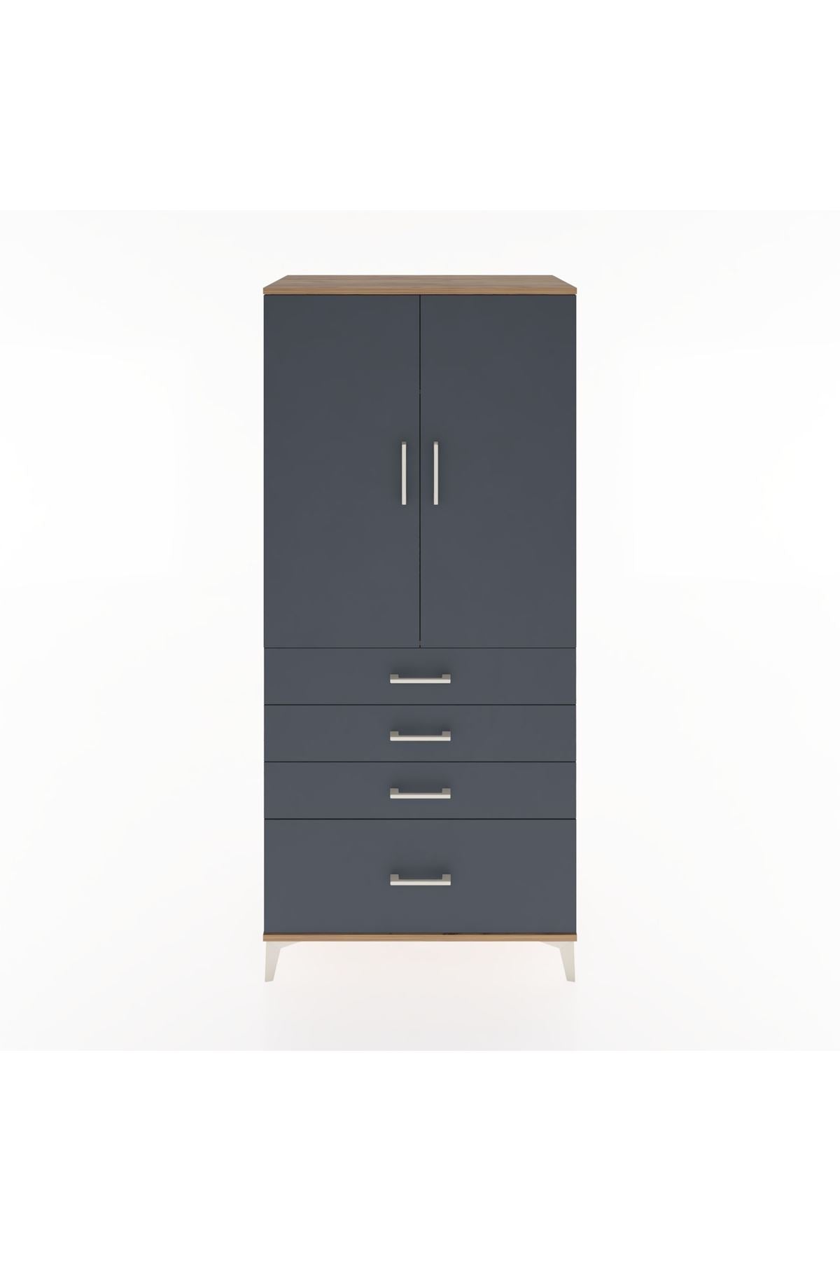 Hyperion Dolap Tek Raflı 4 Çekmeceli Tek Askılı 88x44x195 Çam-Antrasit