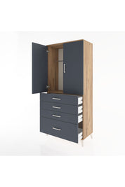 Hyperion Dolap Tek Raflı 4 Çekmeceli Tek Askılı 88x44x195 Çam-Antrasit