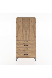 Hyperion Dolap Tek Raflı 4 Çekmeceli Tek Askılı 88x44x195 Çam-Çam