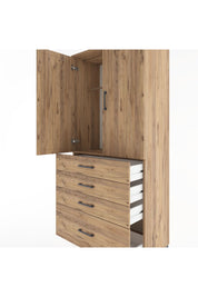 Hyperion Dolap Tek Raflı 4 Çekmeceli Tek Askılı 88x44x195 Çam-Çam