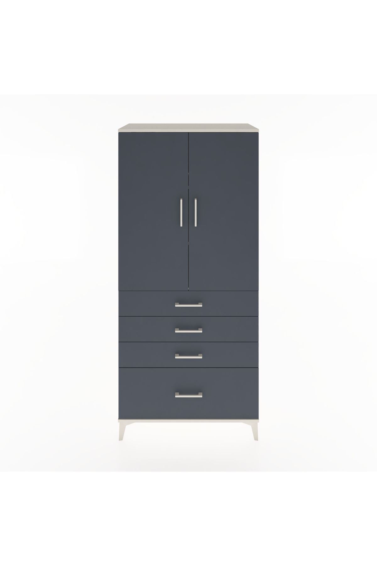 Hyperion Dolap 3 Raflı 4 Çekmeceli 2 Kapaklı 88x44x195 Aytaşı-Antrasit