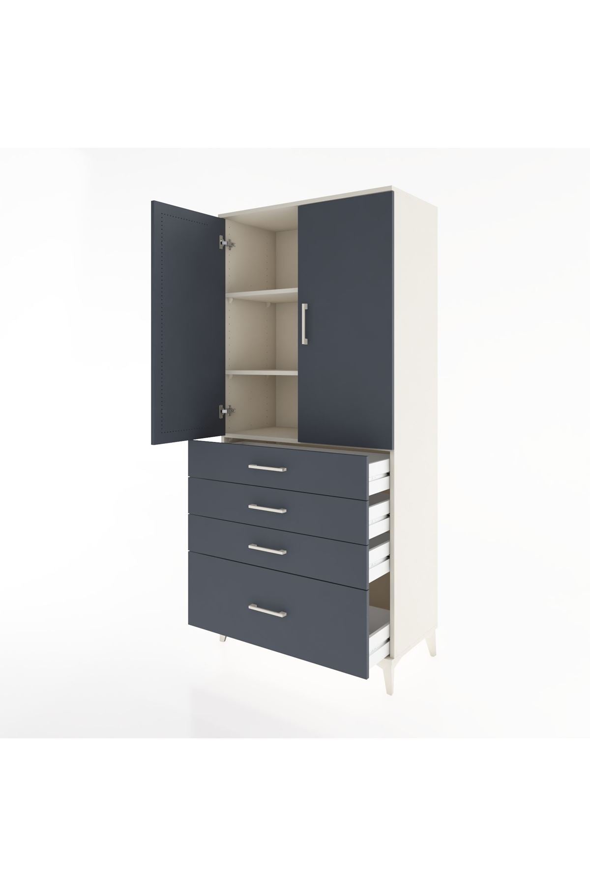 Hyperion Dolap 3 Raflı 4 Çekmeceli 2 Kapaklı 88x44x195 Aytaşı-Antrasit