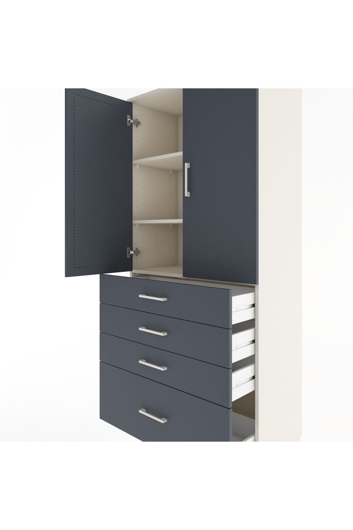 Hyperion Dolap 3 Raflı 4 Çekmeceli 2 Kapaklı 88x44x195 Aytaşı-Antrasit