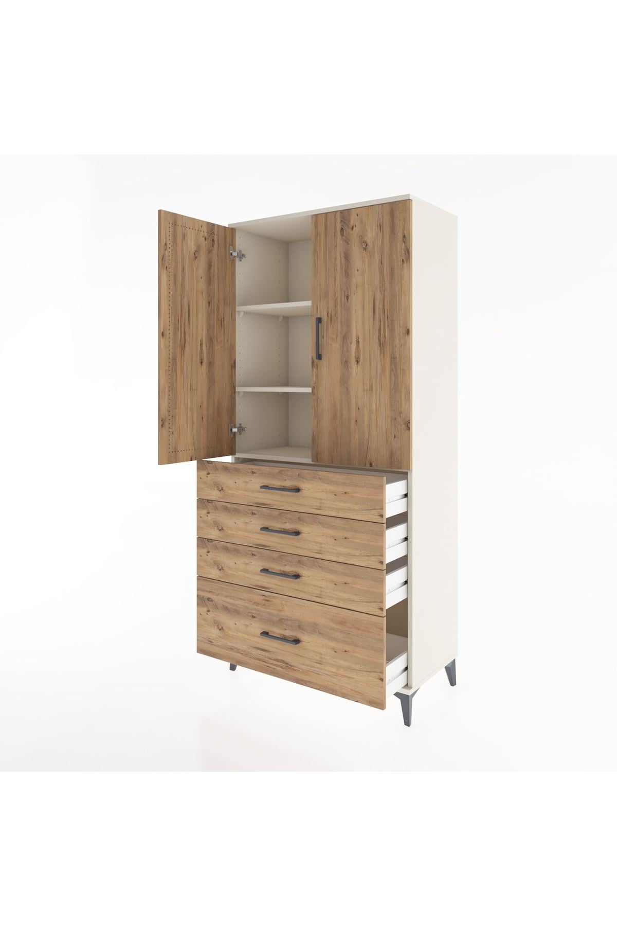 Hyperion Dolap 3 Raflı 4 Çekmeceli 2 Kapaklı 88x44x195 Aytaşı-Çam