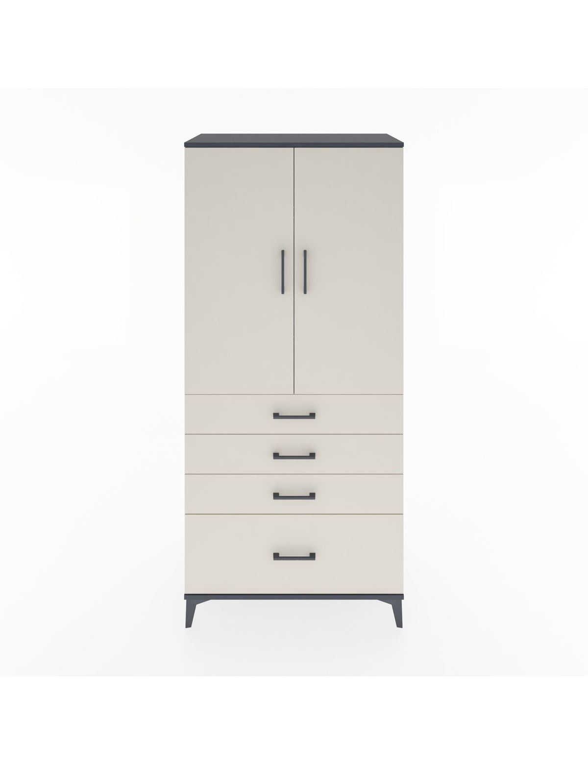 Hyperion Dolap 3 Raflı 4 Çekmeceli 2 Kapaklı 88x44x195 Antrasit-Aytaşı