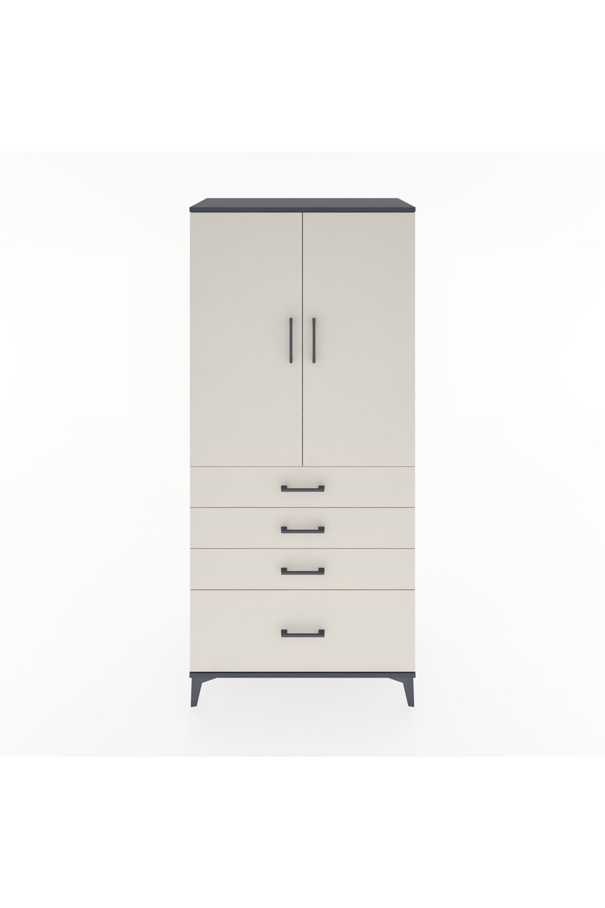 Hyperion Dolap 3 Raflı 4 Çekmeceli 2 Kapaklı 88x44x195 Antrasit-Aytaşı