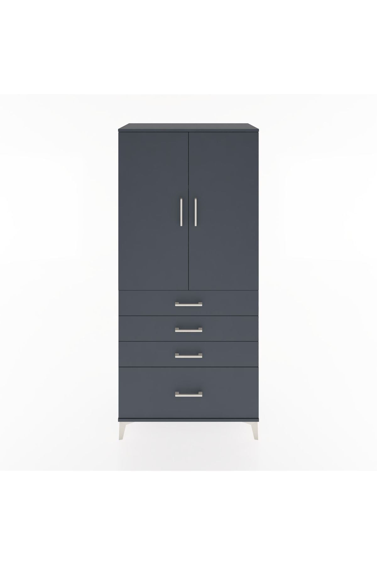 Hyperion Dolap 3 Raflı 4 Çekmeceli 2 Kapaklı 88x44x195 Antrasit-Antrasit