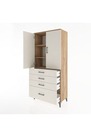 Hyperion Dolap 3 Raflı 4 Çekmeceli 2 Kapaklı 88x44x195 Çam-Aytaşı