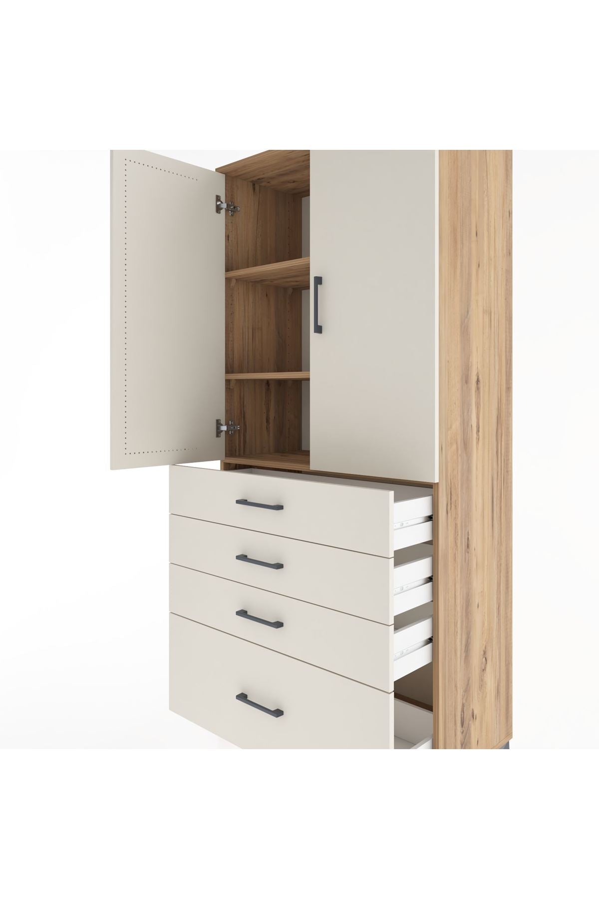 Hyperion Dolap 3 Raflı 4 Çekmeceli 2 Kapaklı 88x44x195 Çam-Aytaşı