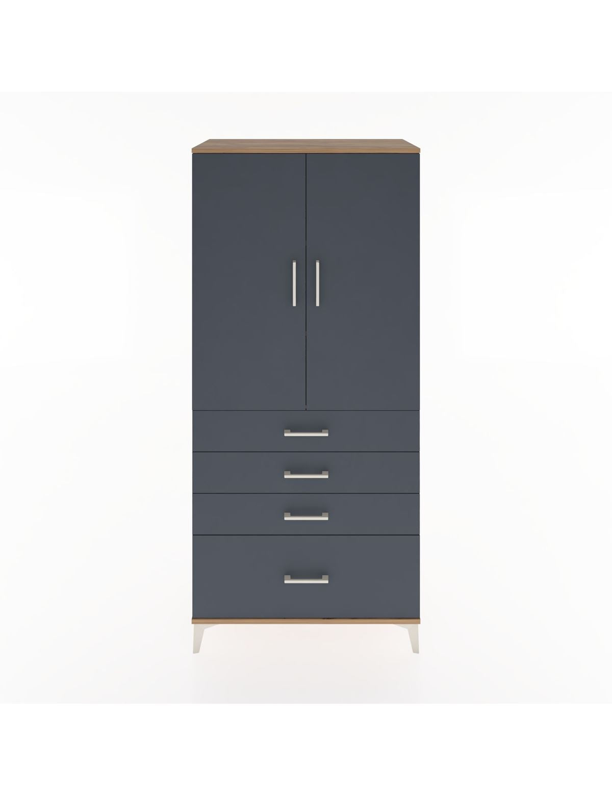 Hyperion Dolap 3 Raflı 4 Çekmeceli 2 Kapaklı 88x44x195 Çam-Antrasit