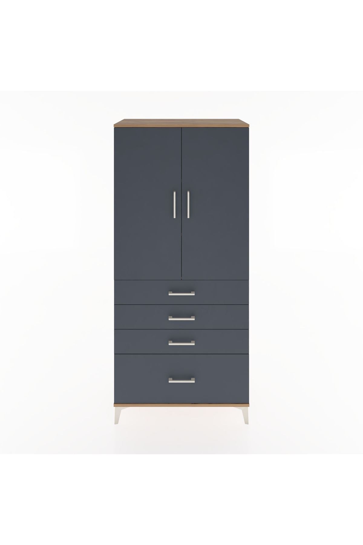 Hyperion Dolap 3 Raflı 4 Çekmeceli 2 Kapaklı 88x44x195 Çam-Antrasit