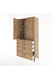 Hyperion Dolap 3 Raflı 4 Çekmeceli 2 Kapaklı 88x44x195 Çam-Çam