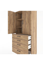 Hyperion Dolap 3 Raflı 4 Çekmeceli 2 Kapaklı 88x44x195 Çam-Çam