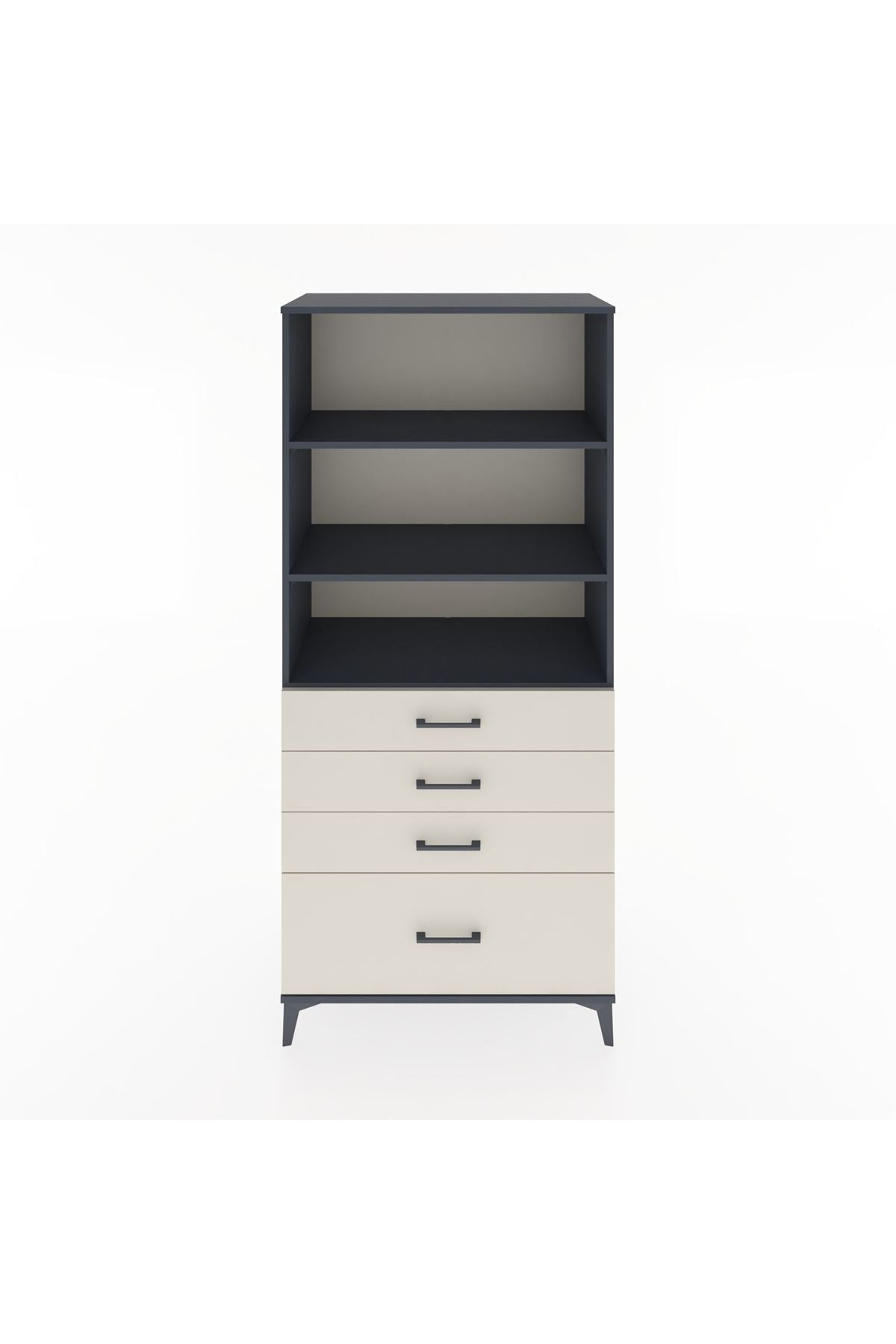 Hyperion Dolap 3 Raflı 4 Çekmeceli 88x44x195 Antrasit-Aytaşı