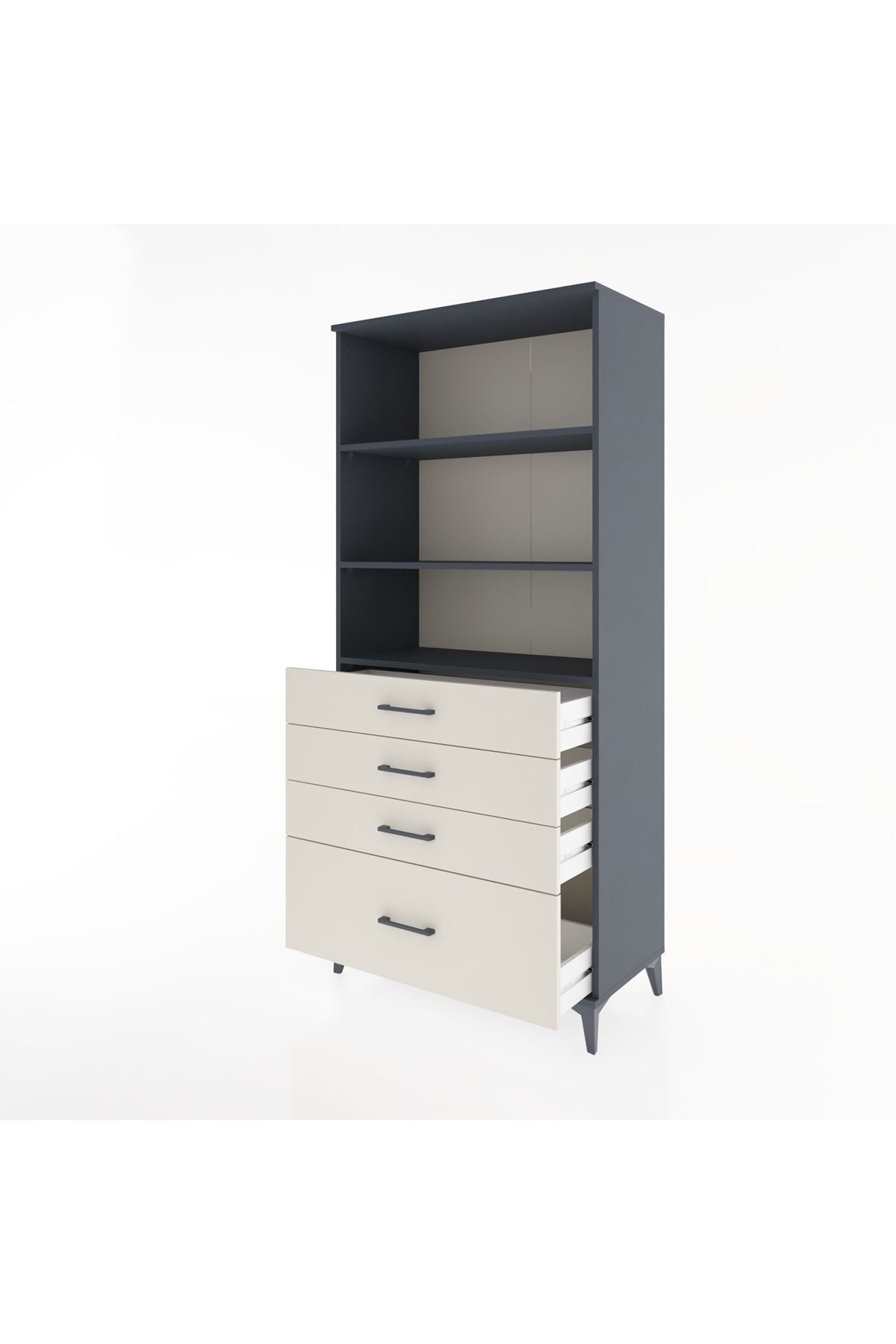 Hyperion Dolap 3 Raflı 4 Çekmeceli 88x44x195 Antrasit-Aytaşı