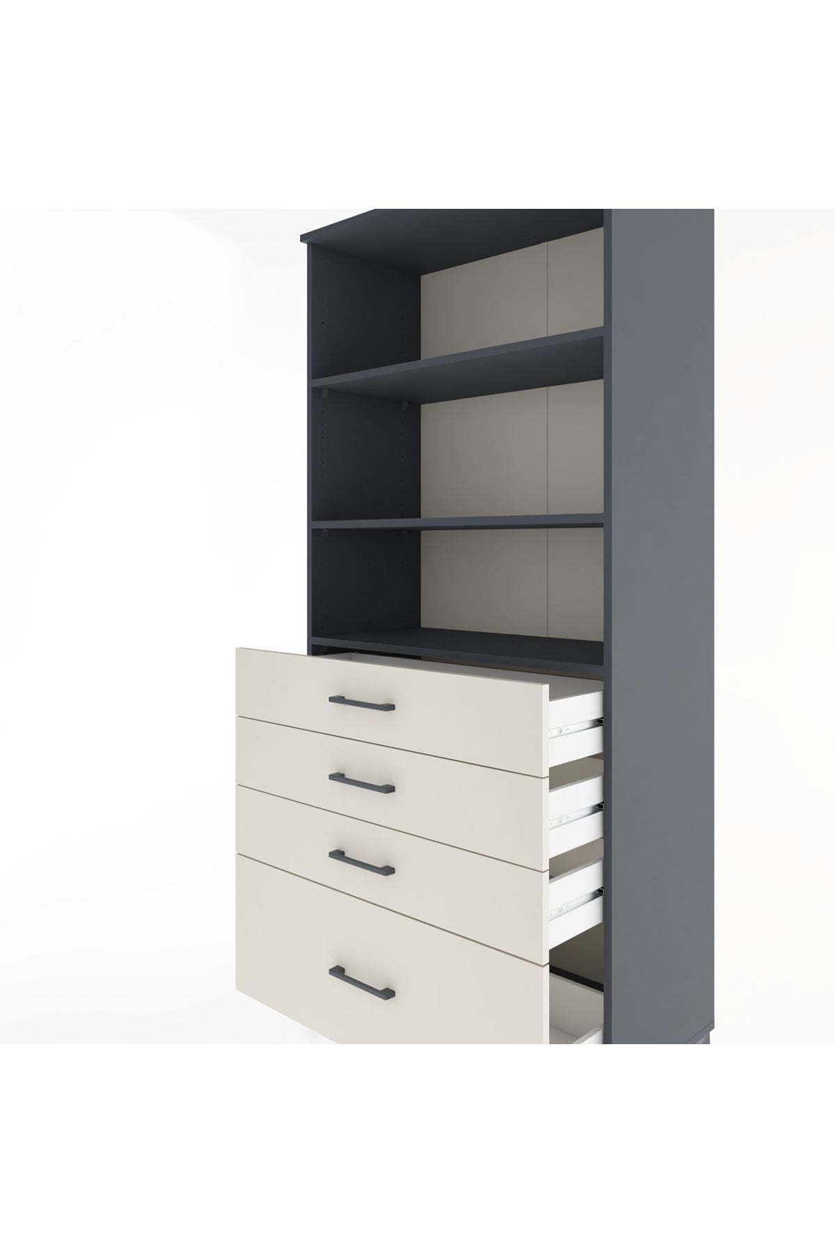 Hyperion Dolap 3 Raflı 4 Çekmeceli 88x44x195 Antrasit-Aytaşı
