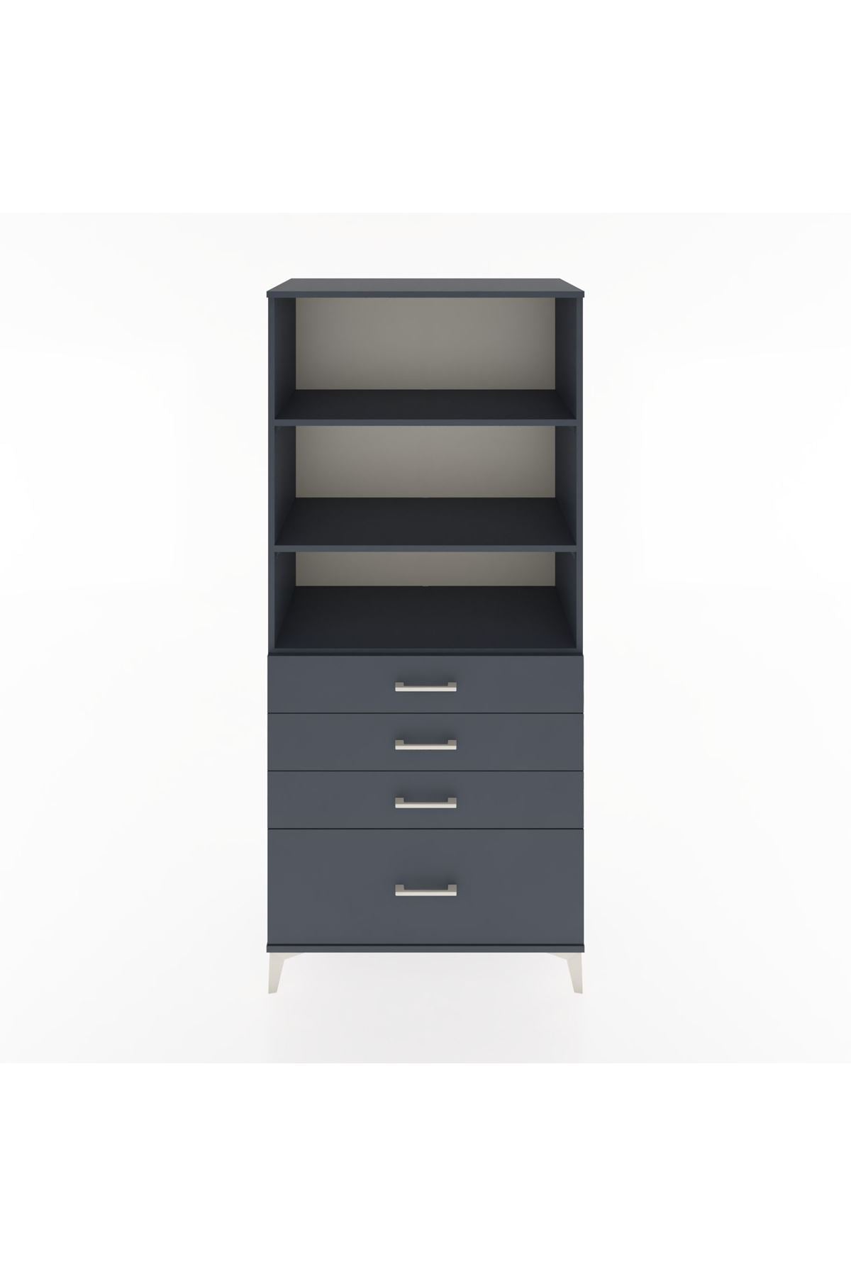 Hyperion Dolap 3 Raflı 4 Çekmeceli 88x44x195 Antrasit-Antrasit