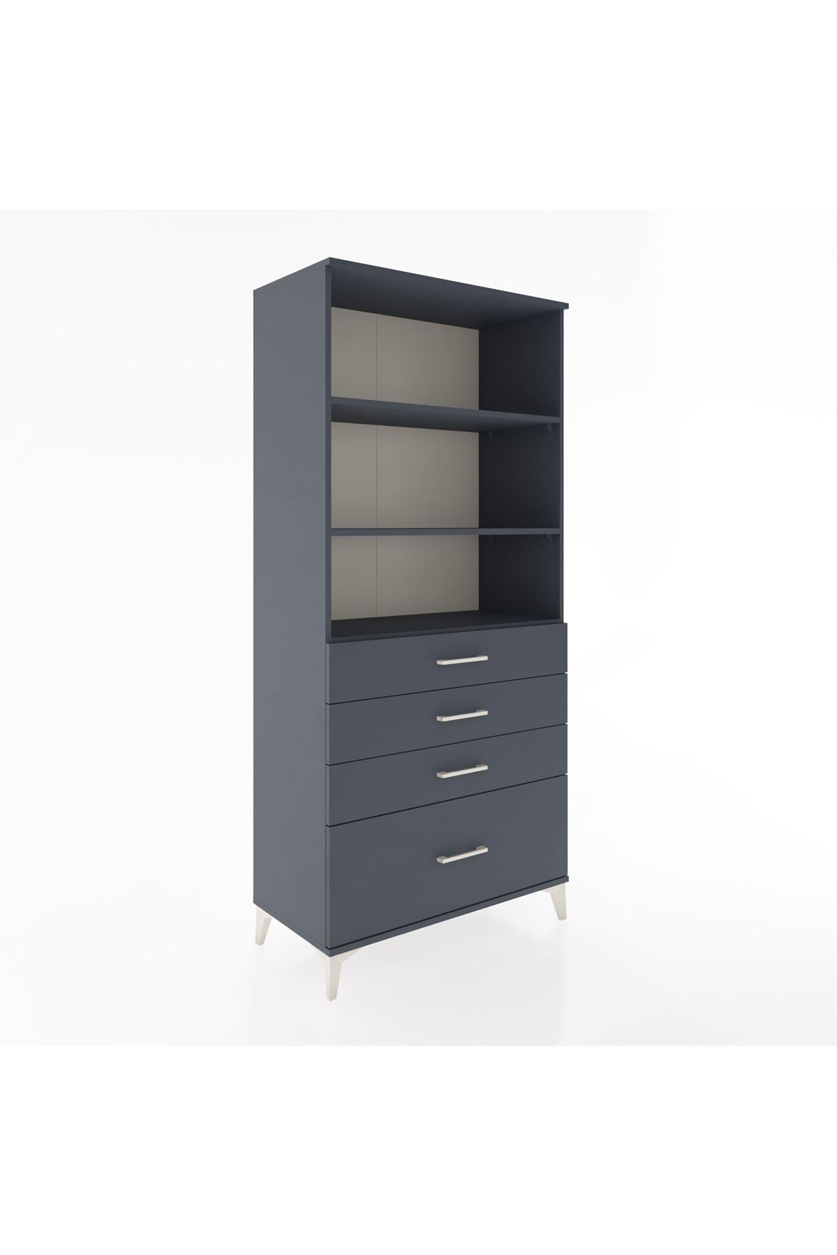 Hyperion Dolap 3 Raflı 4 Çekmeceli 88x44x195 Antrasit-Antrasit