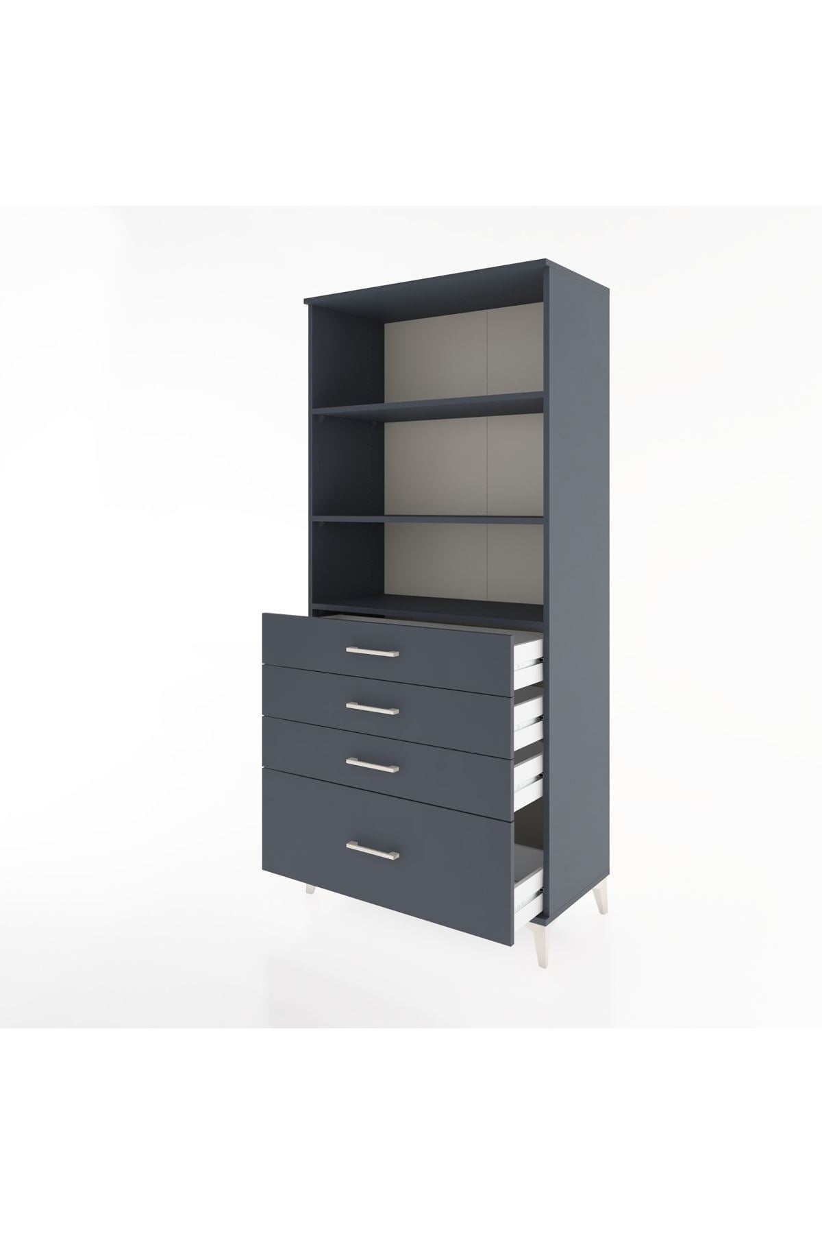 Hyperion Dolap 3 Raflı 4 Çekmeceli 88x44x195 Antrasit-Antrasit