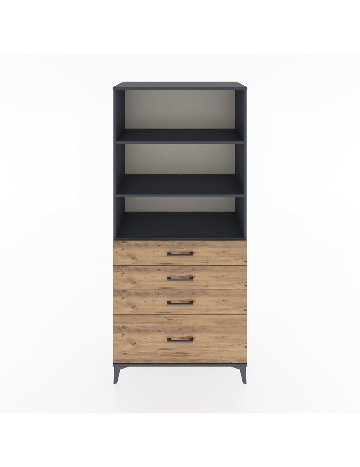 Hyperion Dolap 3 Raflı 4 Çekmeceli 88x44x195 Antrasit-Çam