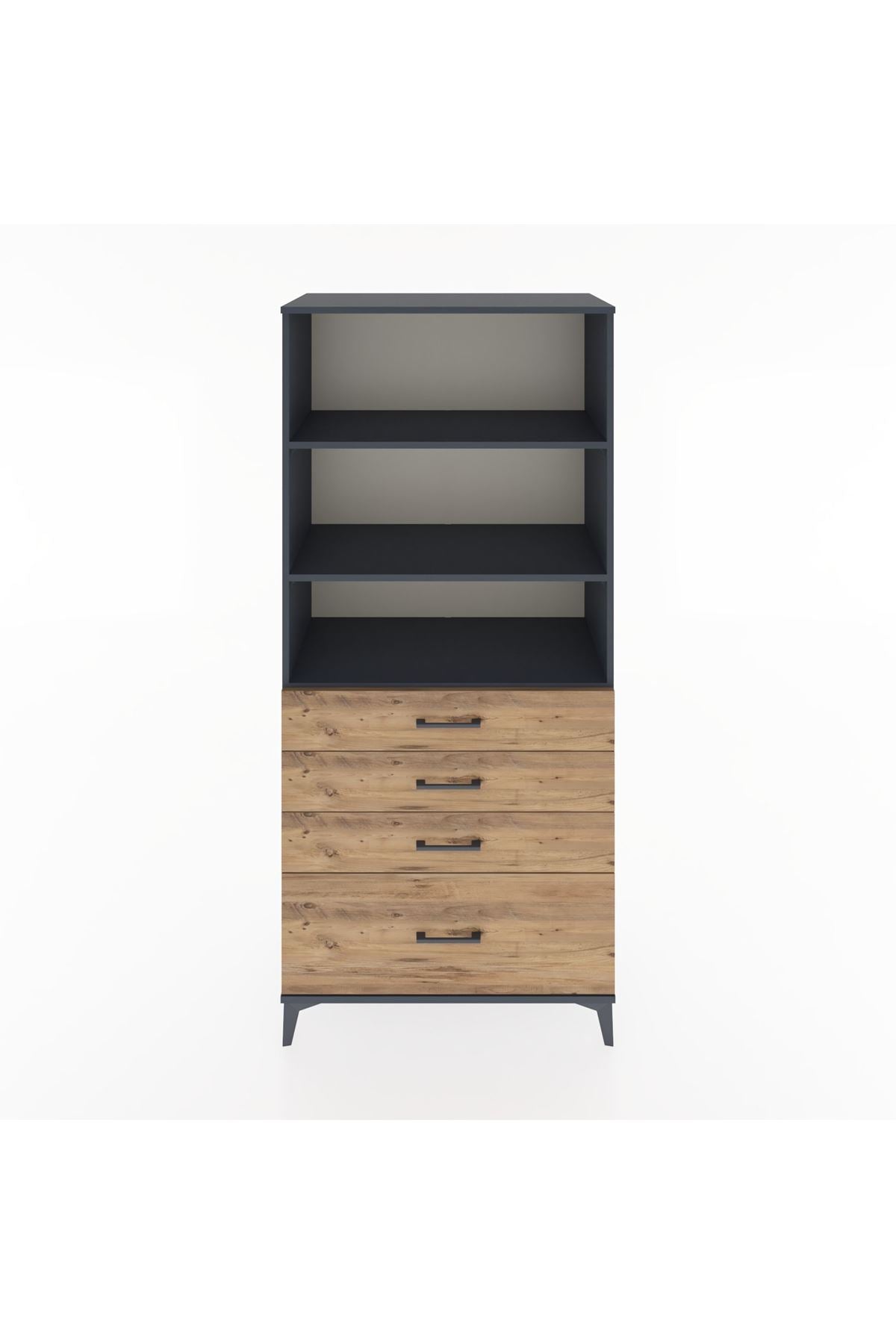 Hyperion Dolap 3 Raflı 4 Çekmeceli 88x44x195 Antrasit-Çam