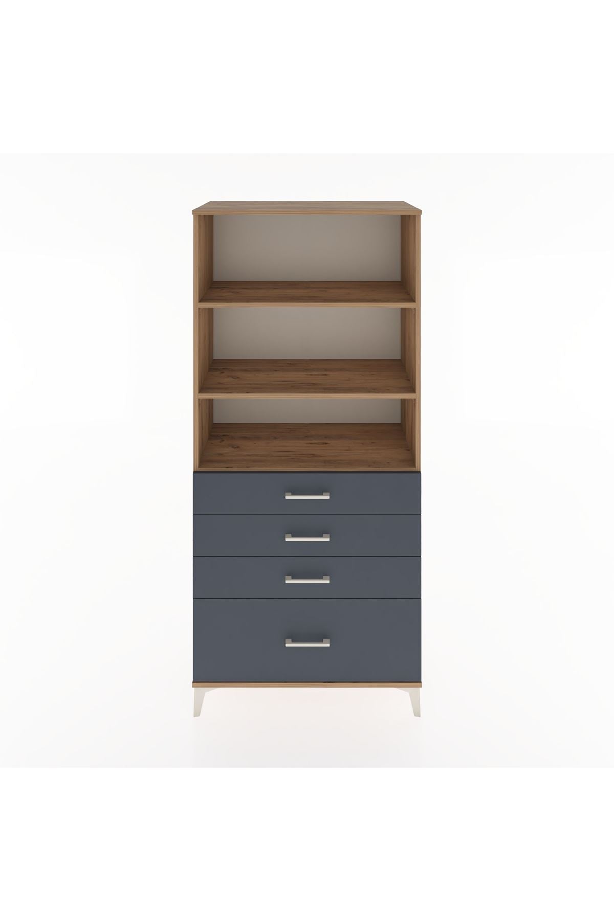 Hyperion Dolap 3 Raflı 4 Çekmeceli 88x44x195 Çam-Antrasit