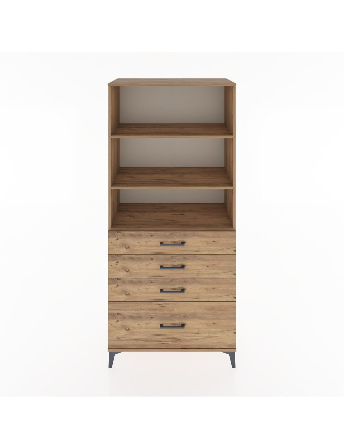 Hyperion Dolap 3 Raflı 4 Çekmeceli 88x44x195 Çam-Çam