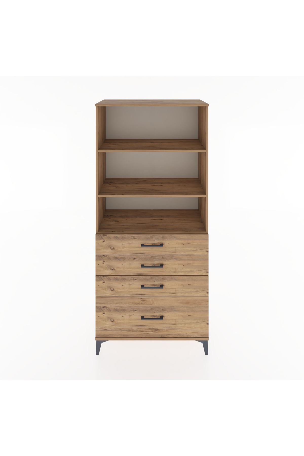 Hyperion Dolap 3 Raflı 4 Çekmeceli 88x44x195 Çam-Çam