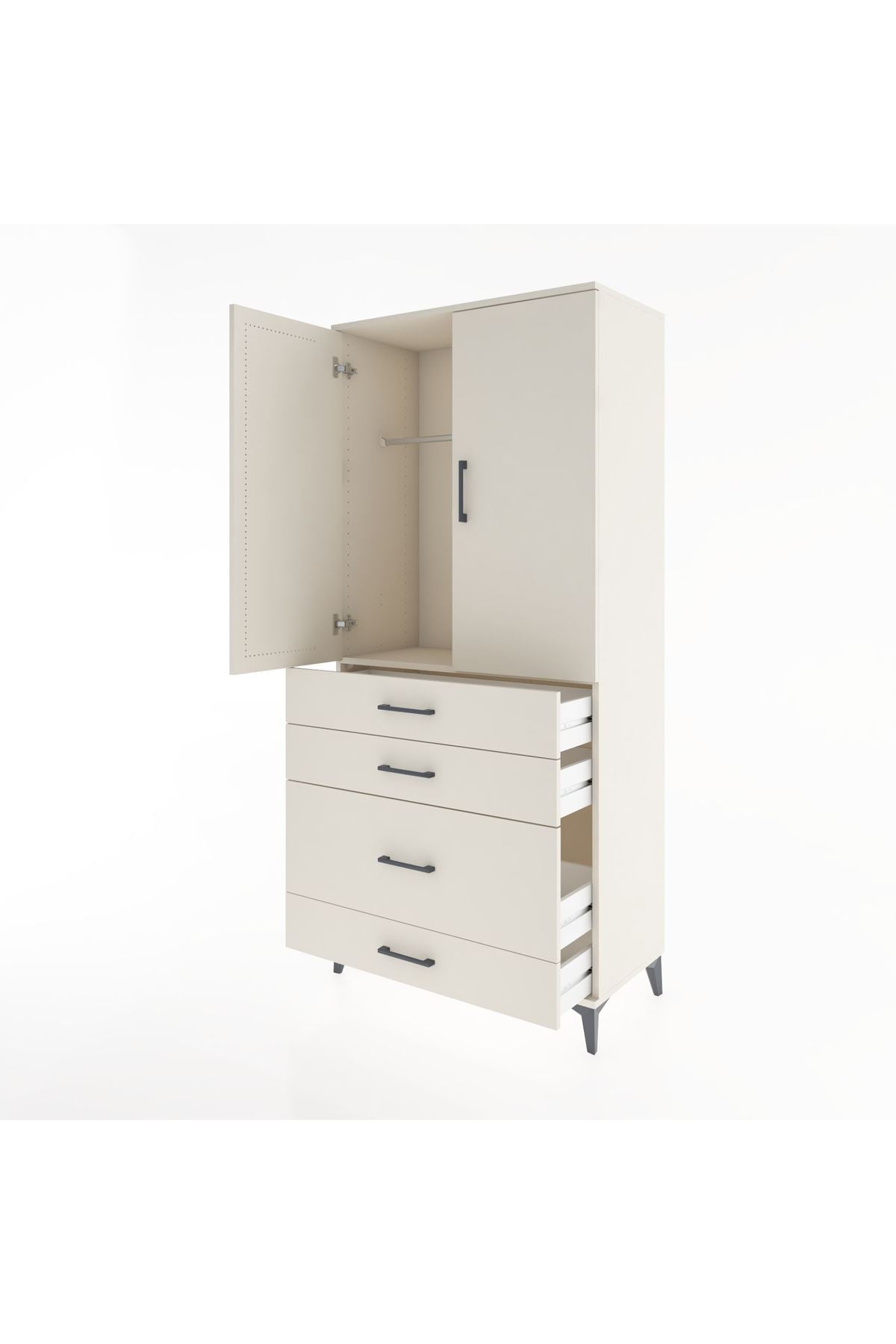 Hyperion Dolap Tek Raflı 4 Çekmeceli Tek Askılı 88x44x195 Aytaşı-Aytaşı