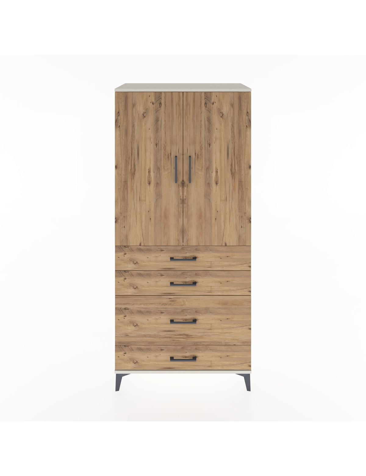 Hyperion Dolap Tek Raflı 4 Çekmeceli Tek Askılı 88x44x195 Aytaşı-Çam