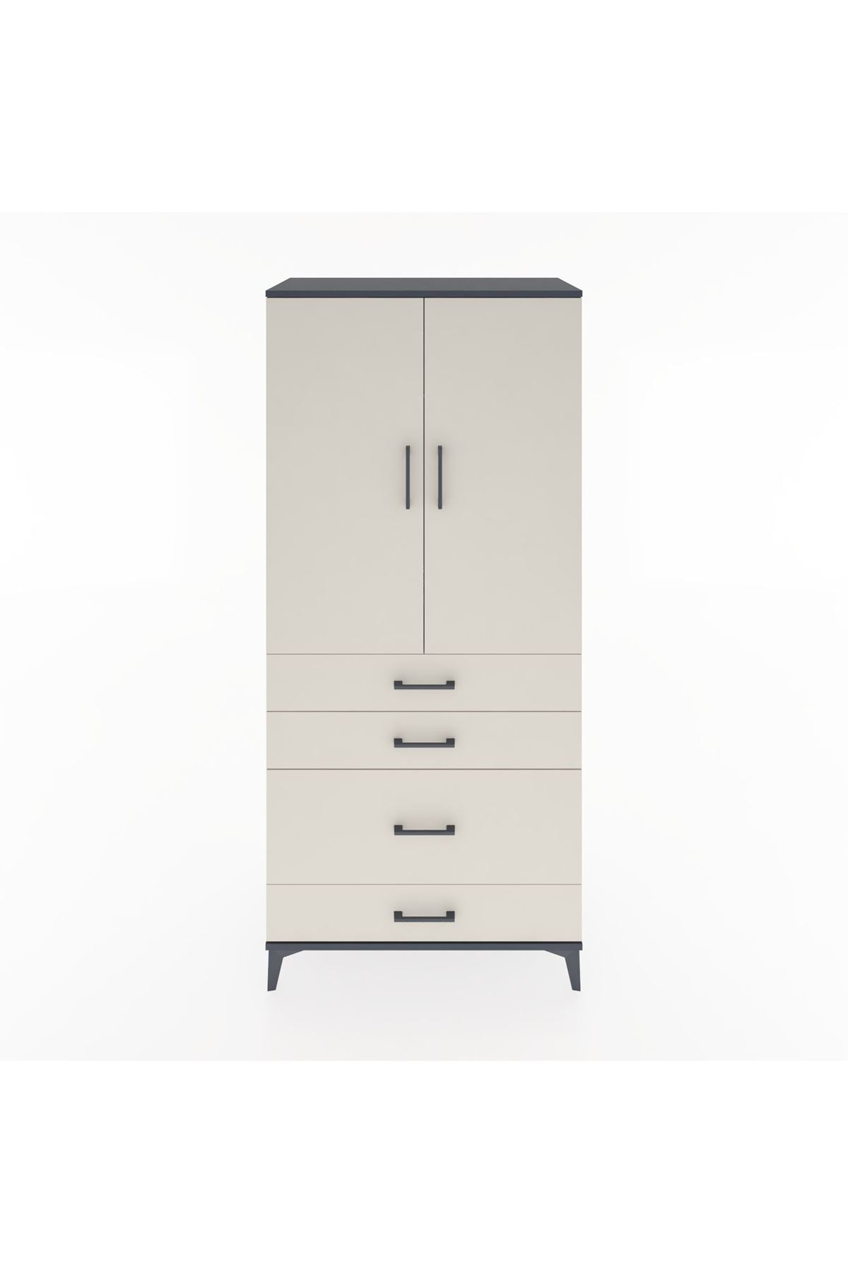 Hyperion Dolap Tek Raflı 4 Çekmeceli Tek Askılı 88x44x195 Antrasit-Aytaşı