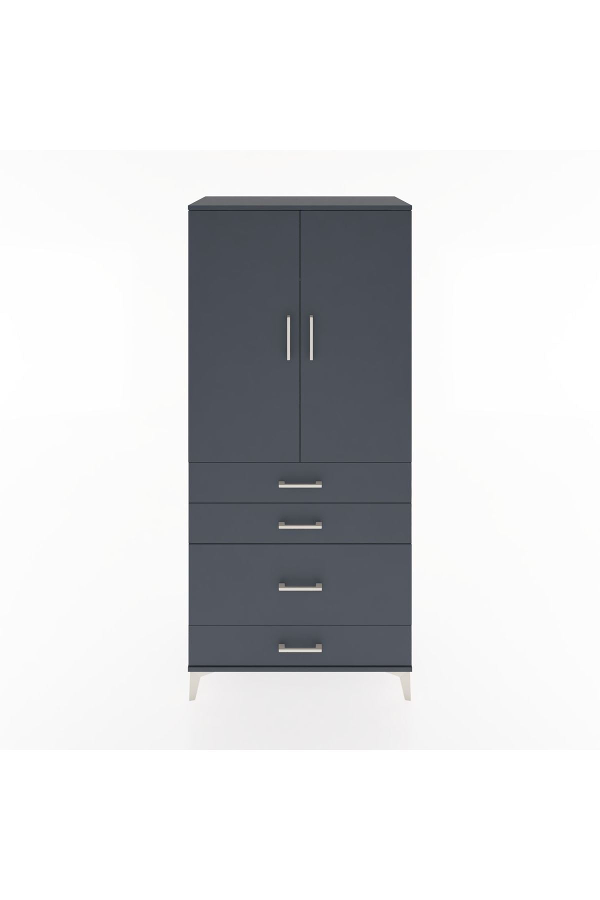 Hyperion Dolap Tek Raflı 4 Çekmeceli Tek Askılı 88x44x195 Antrasit-Antrasit