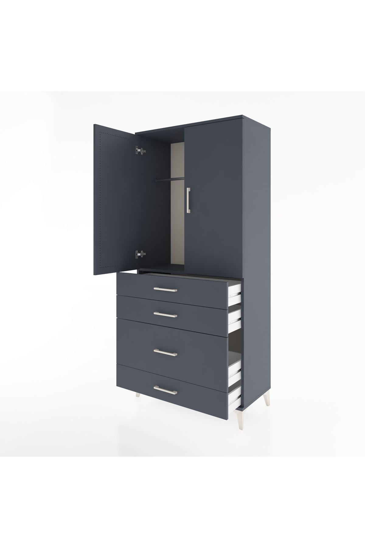 Hyperion Dolap Tek Raflı 4 Çekmeceli Tek Askılı 88x44x195 Antrasit-Antrasit