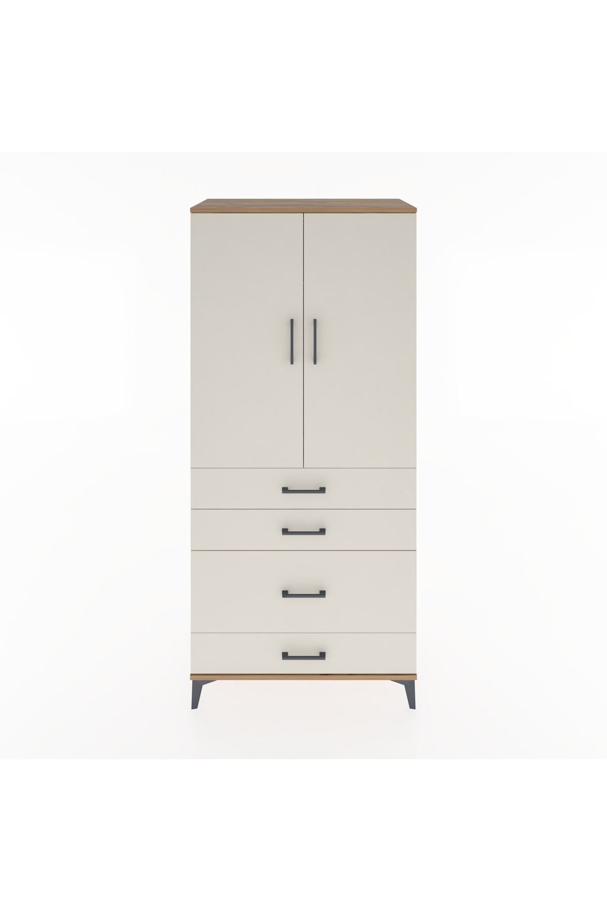 Hyperion Dolap Tek Raflı 4 Çekmeceli Tek Askılı 88x44x195 Çam-Aytaşı