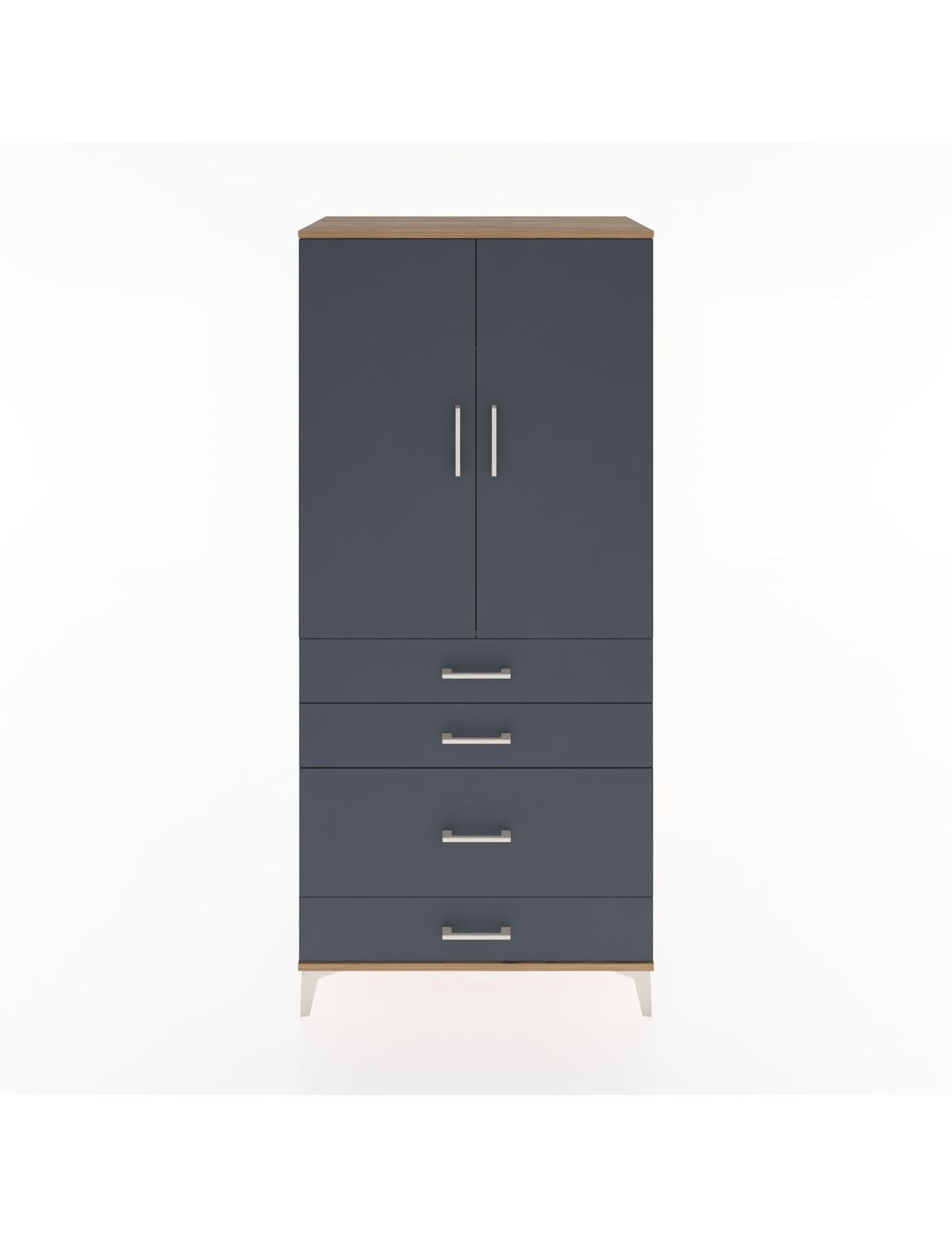 Hyperion Dolap Tek Raflı 4 Çekmeceli Tek Askılı 88x44x195 Çam-Antrasit