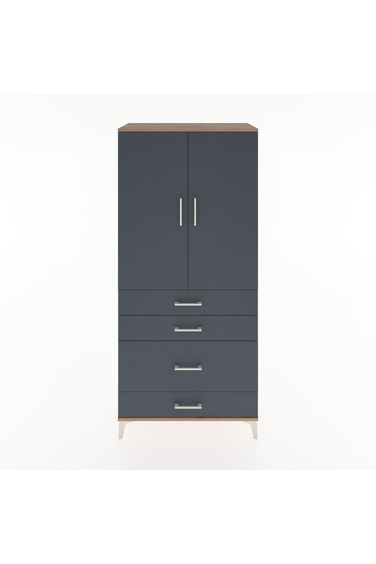 Hyperion Dolap Tek Raflı 4 Çekmeceli Tek Askılı 88x44x195 Çam-Antrasit