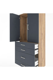 Hyperion Dolap Tek Raflı 4 Çekmeceli Tek Askılı 88x44x195 Çam-Antrasit