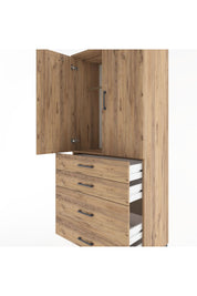 Hyperion Dolap Tek Raflı 4 Çekmeceli Tek Askılı 88x44x195 Çam-Çam