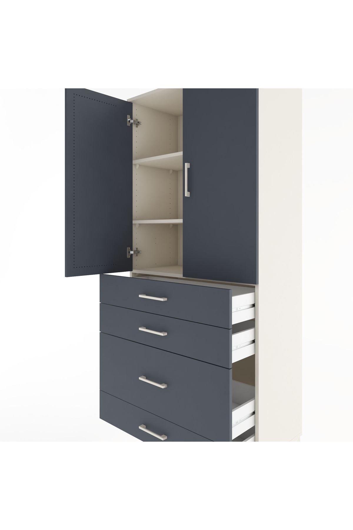 Hyperion Dolap 3 Raflı 4 Çekmeceli 2 Kapaklı 88x44x195 Aytaşı-Antrasit