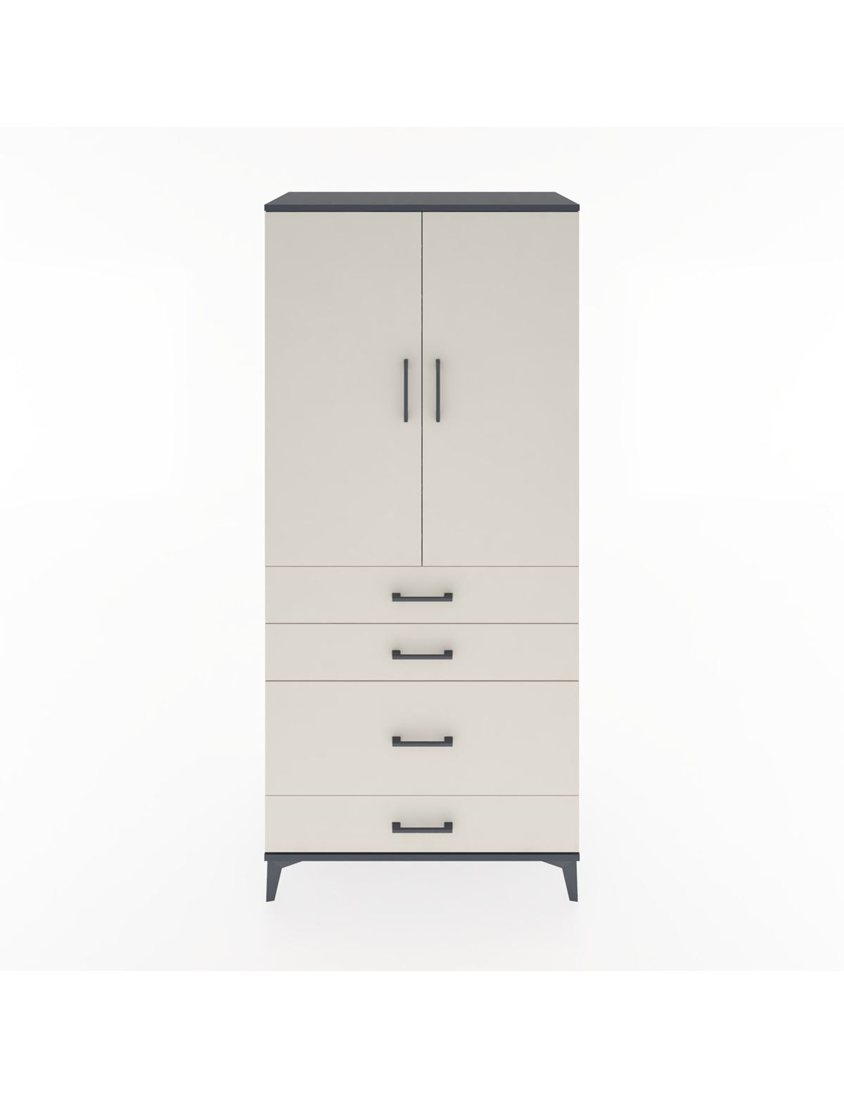 Hyperion Dolap 3 Raflı 4 Çekmeceli 2 Kapaklı 88x44x195 Antrasit-Aytaşı