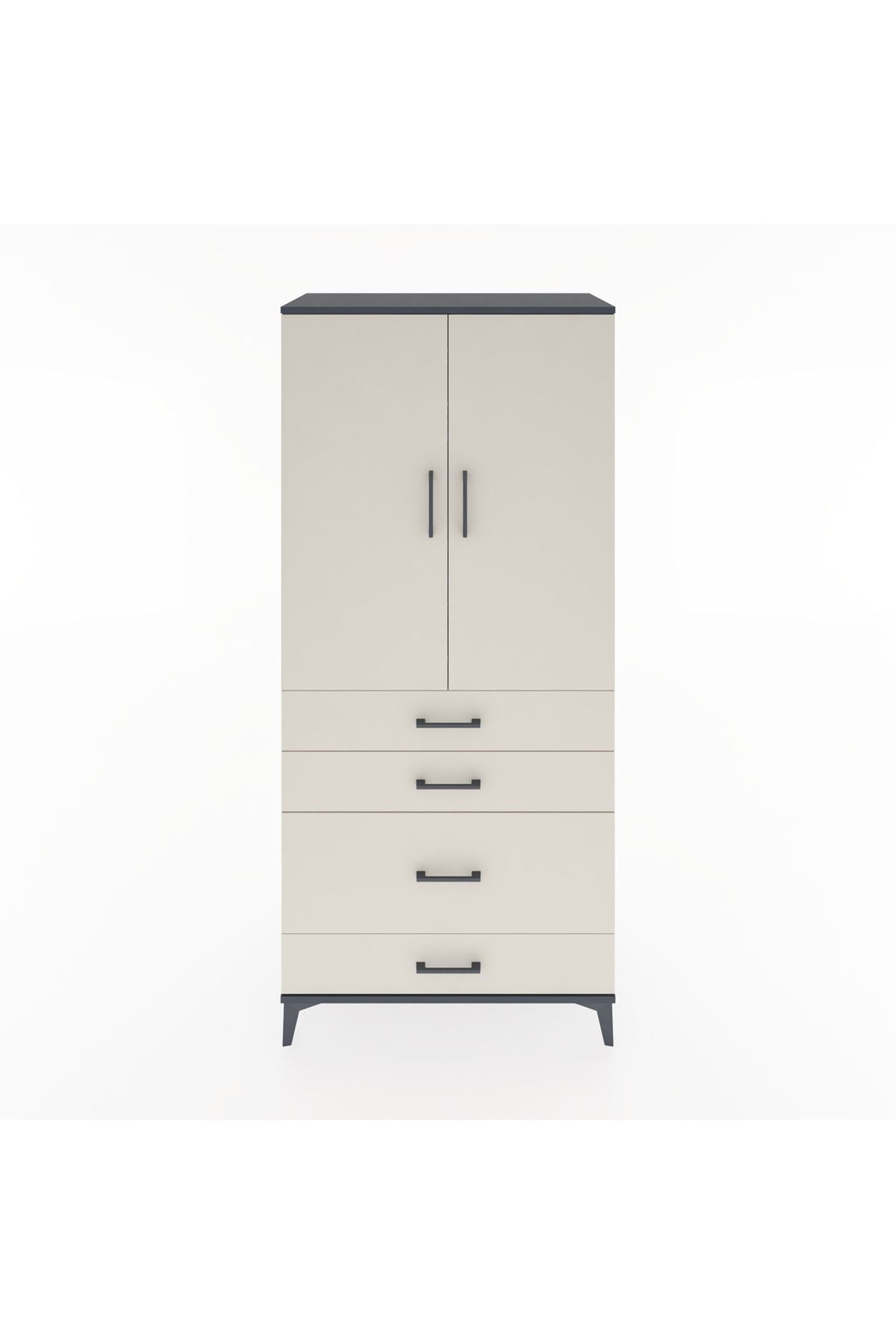 Hyperion Dolap 3 Raflı 4 Çekmeceli 2 Kapaklı 88x44x195 Antrasit-Aytaşı