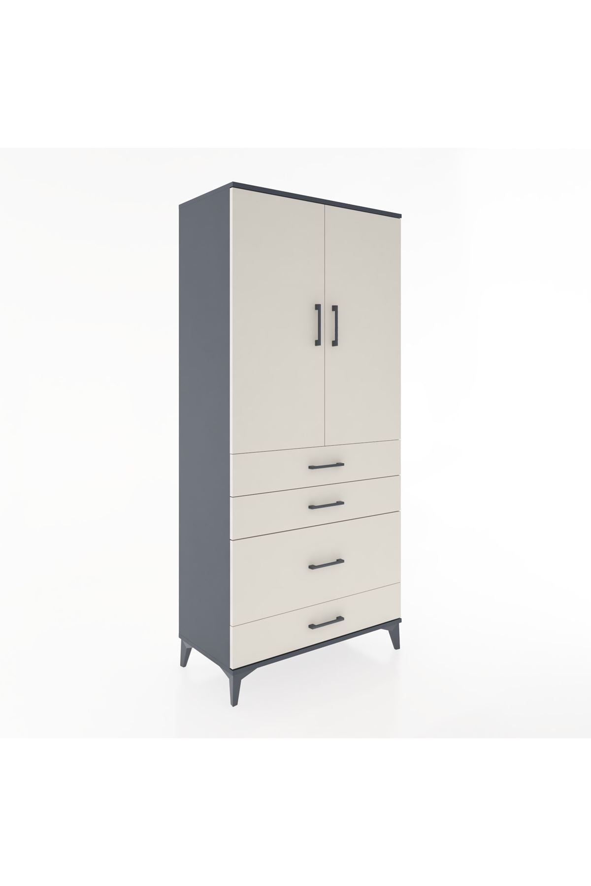 Hyperion Dolap 3 Raflı 4 Çekmeceli 2 Kapaklı 88x44x195 Antrasit-Aytaşı