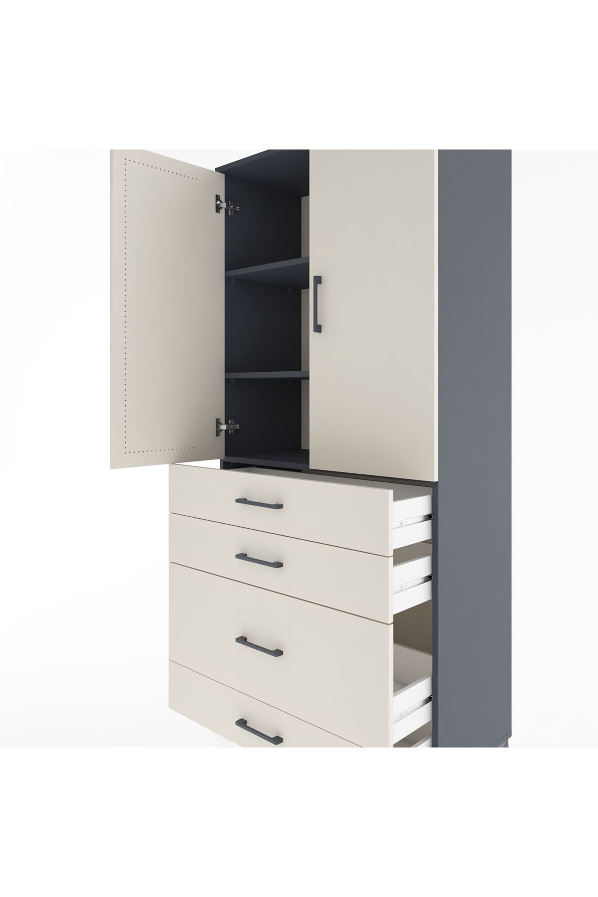 Hyperion Dolap 3 Raflı 4 Çekmeceli 2 Kapaklı 88x44x195 Antrasit-Aytaşı