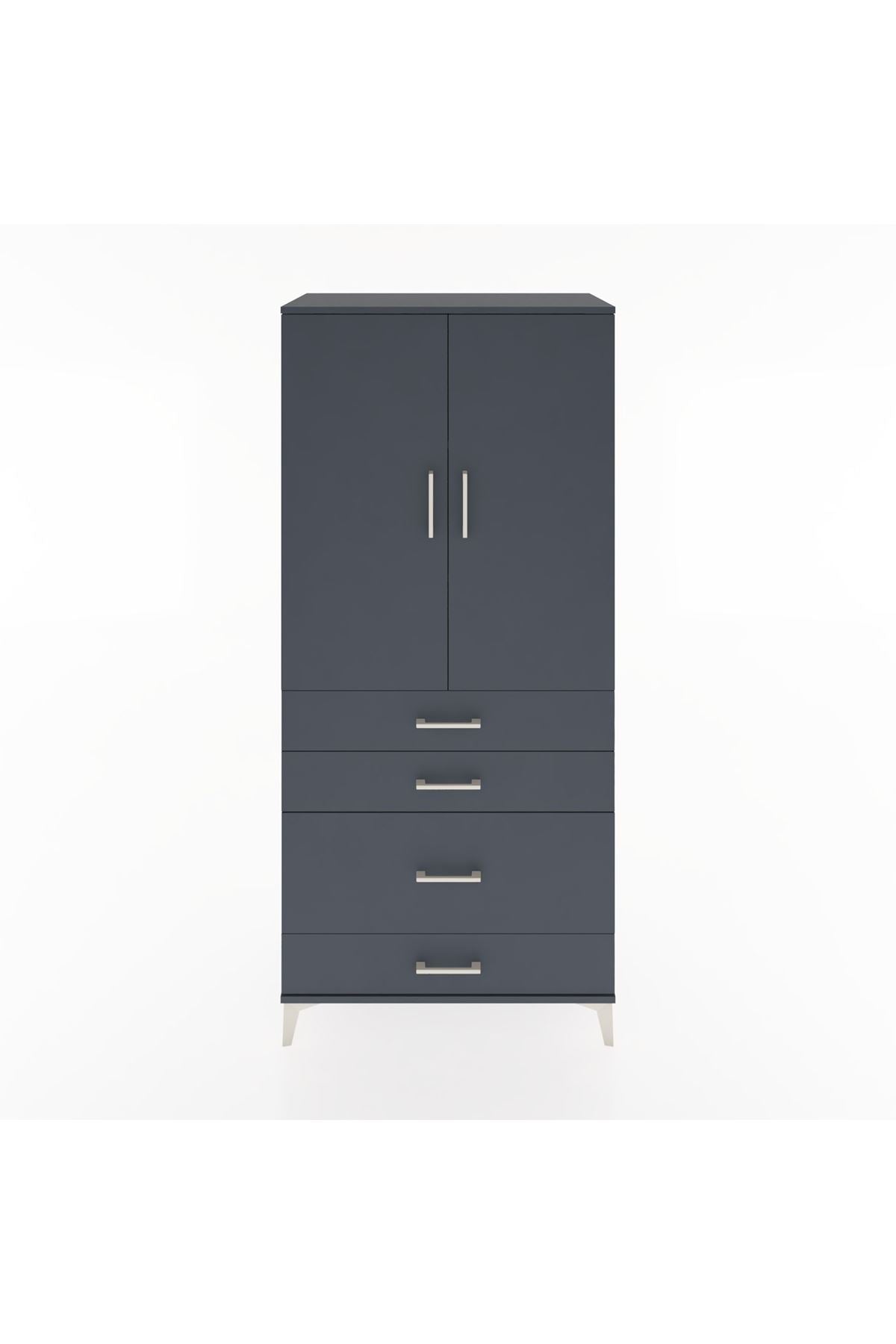 Hyperion Dolap 3 Raflı 4 Çekmeceli 2 Kapaklı 88x44x195 Antrasit-Antrasit