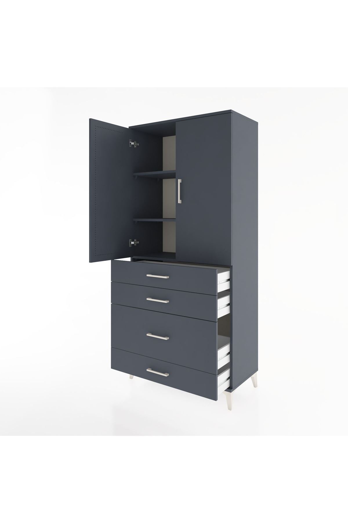 Hyperion Dolap 3 Raflı 4 Çekmeceli 2 Kapaklı 88x44x195 Antrasit-Antrasit