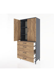 Hyperion Dolap 3 Raflı 4 Çekmeceli 2 Kapaklı 88x44x195 Antrasit-Çam