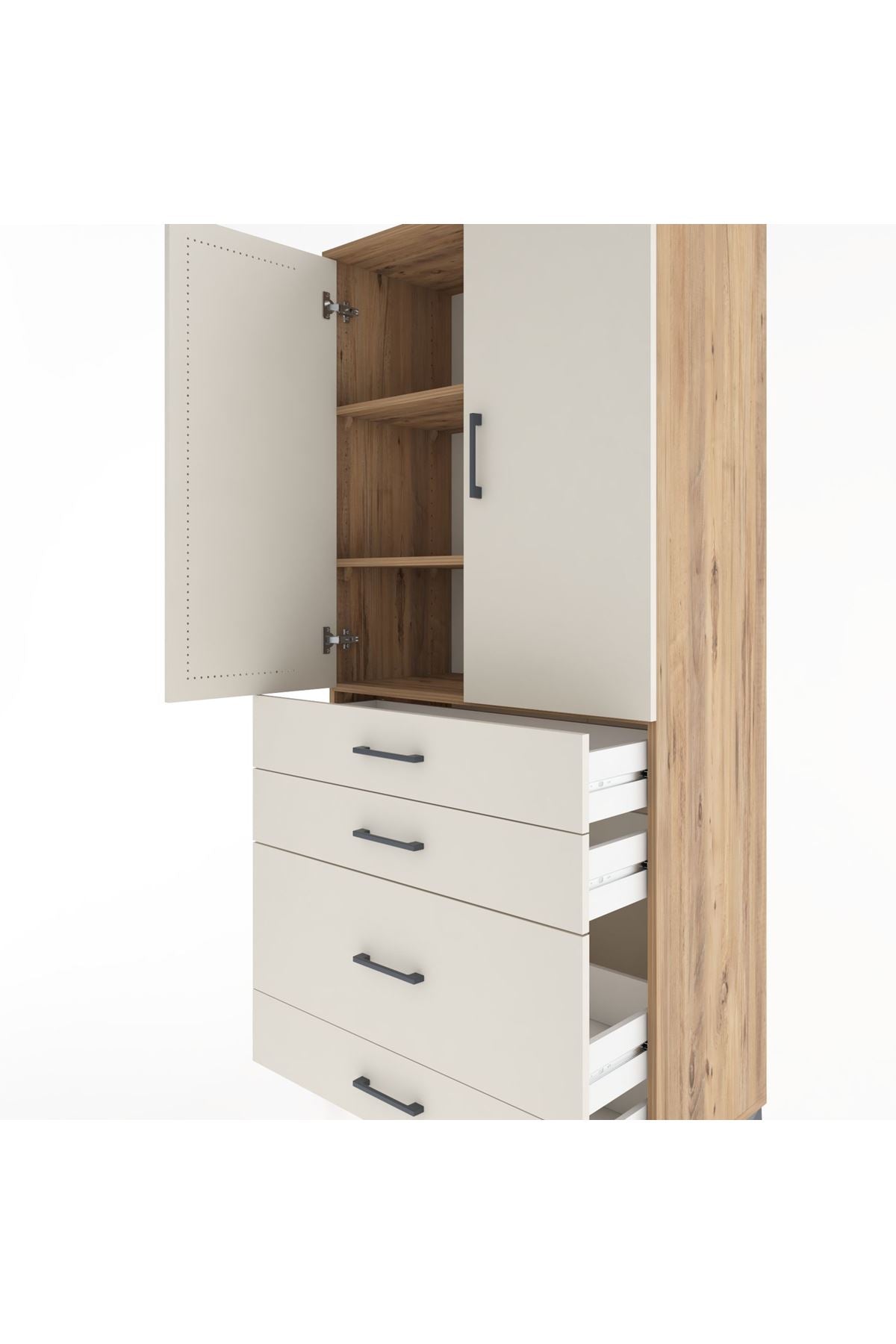 Hyperion Dolap 3 Raflı 4 Çekmeceli 2 Kapaklı 88x44x195 Çam-Aytaşı