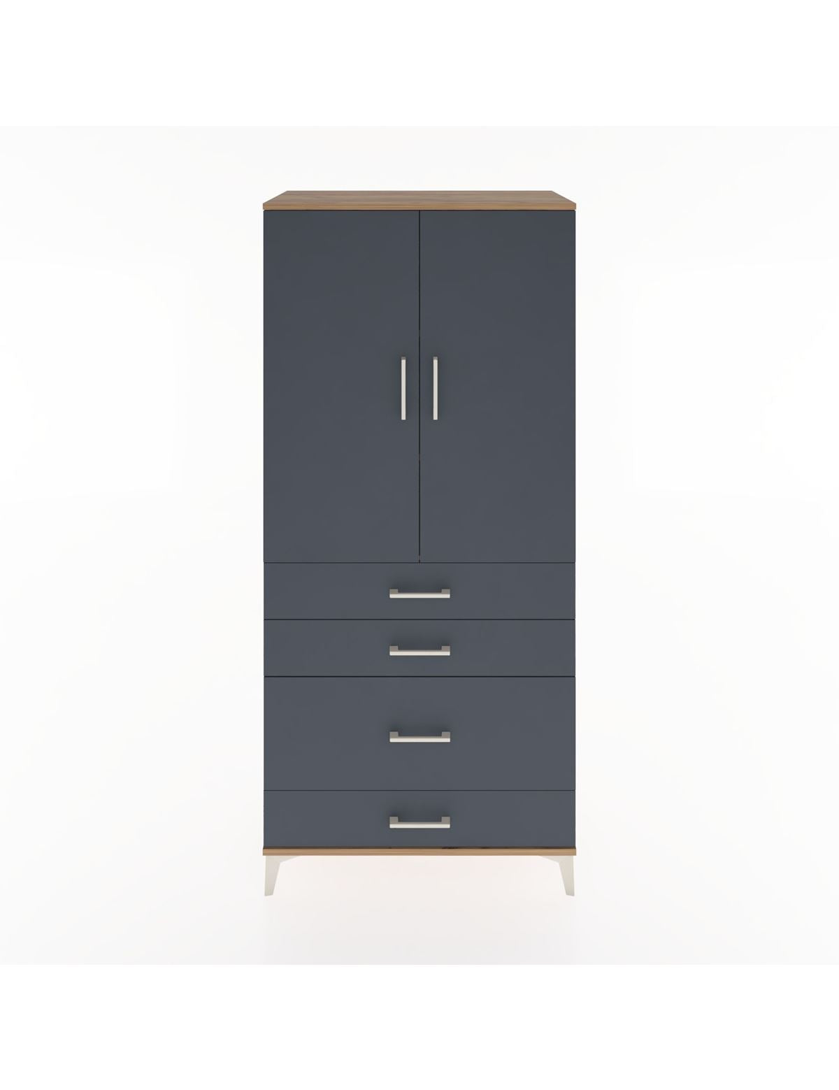 Hyperion Dolap 3 Raflı 4 Çekmeceli 2 Kapaklı 88x44x195 Çam-Antrasit